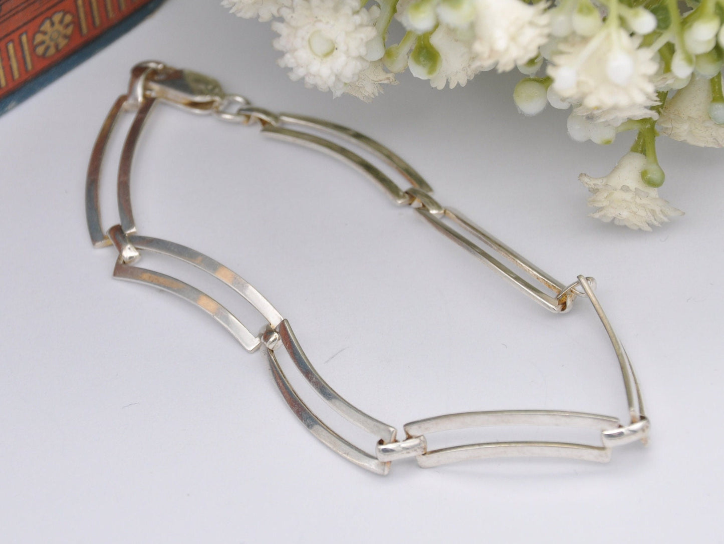 Vintage Sterling Silver Bracelet - Minimalist Bracelet / Chain / Panel / Modernist Design / 925