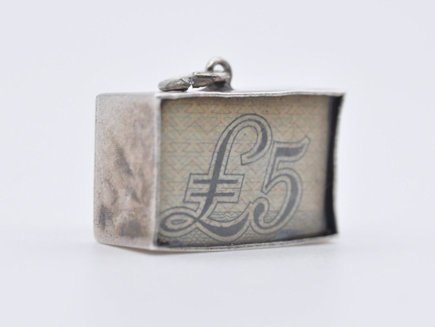 Vintage Sterling Silver 5 Pound Emergency Money Charm / Pendant - In Emergency Break Glass / Interesting / Charm Bracelet