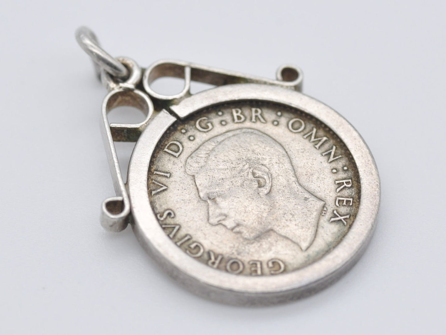 Vintage Silver George VI 3 Pence 1937 Coin Charm / Pendant - Coin Jewellery / British / King / Royalty / Mount / Charm Bracelet