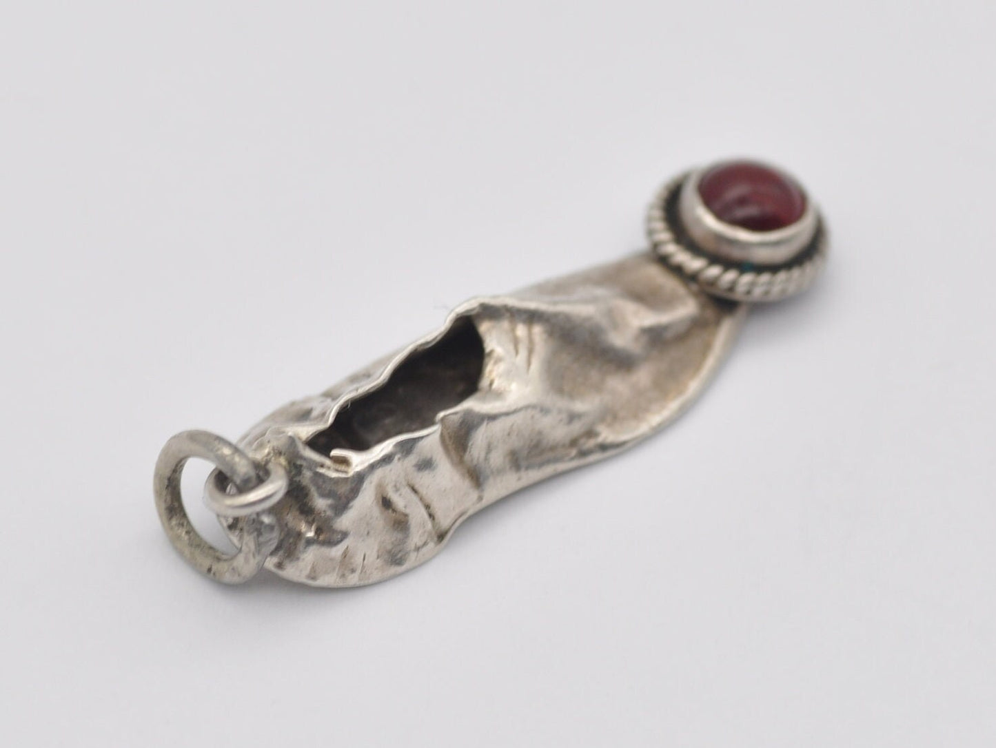 Vintage Silver Slipper with Red Stone Charm / Pendant - 900 Silver / Gem Set / Shoe / Charm Bracelet