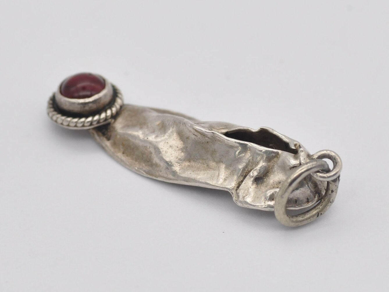 Vintage Silver Slipper with Red Stone Charm / Pendant - 900 Silver / Gem Set / Shoe / Charm Bracelet