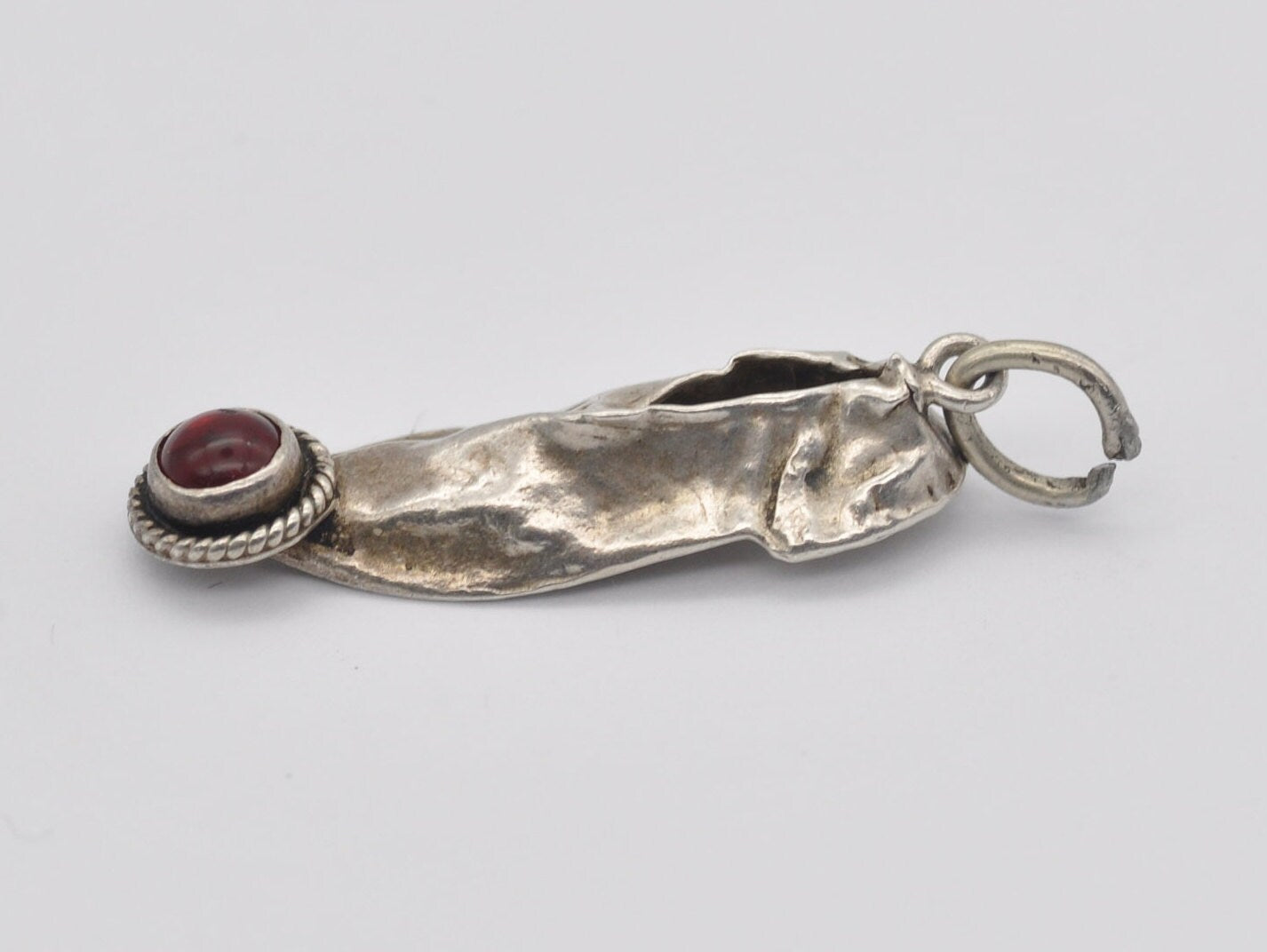 Vintage Silver Slipper with Red Stone Charm / Pendant - 900 Silver / Gem Set / Shoe / Charm Bracelet