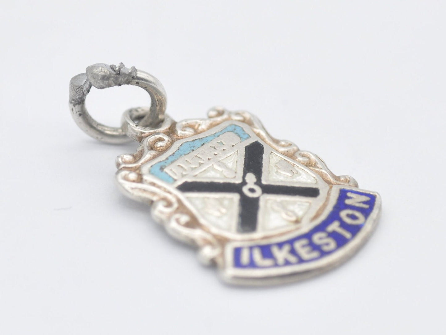 Vintage Sterling Silver and Enamel Ilkeston Souvenir Charm / Pendant - England / Tourist / Derbyshire / Charm Bracelet
