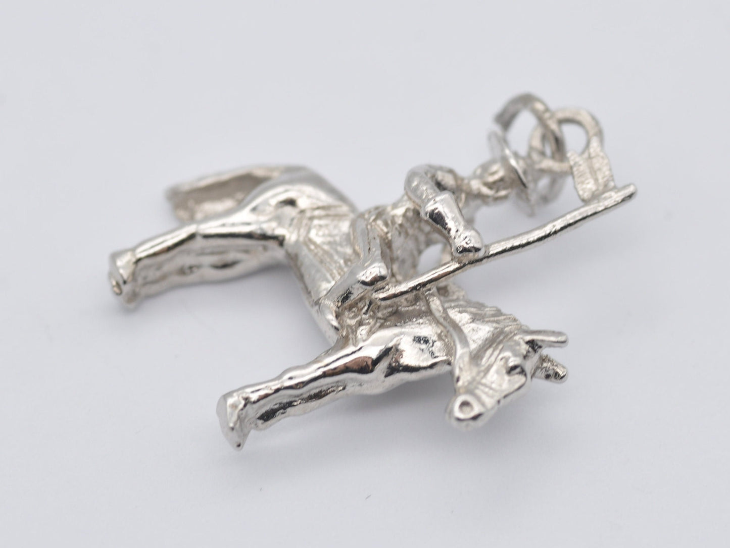 Vintage Sterling Silver Soldier on Horse Charm / Pendant - Army / Flag / Riding Horse / Charm Bracelet