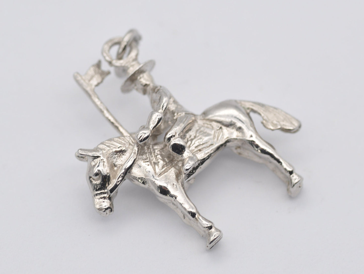 Vintage Sterling Silver Soldier on Horse Charm / Pendant - Army / Flag / Riding Horse / Charm Bracelet