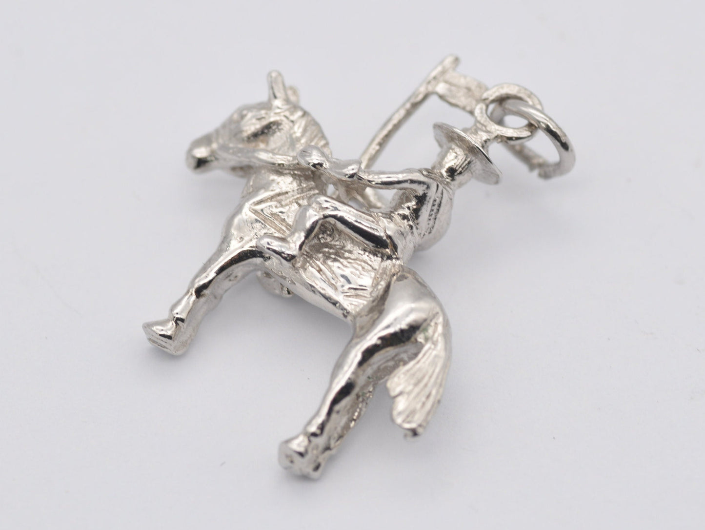 Vintage Sterling Silver Soldier on Horse Charm / Pendant - Army / Flag / Riding Horse / Charm Bracelet
