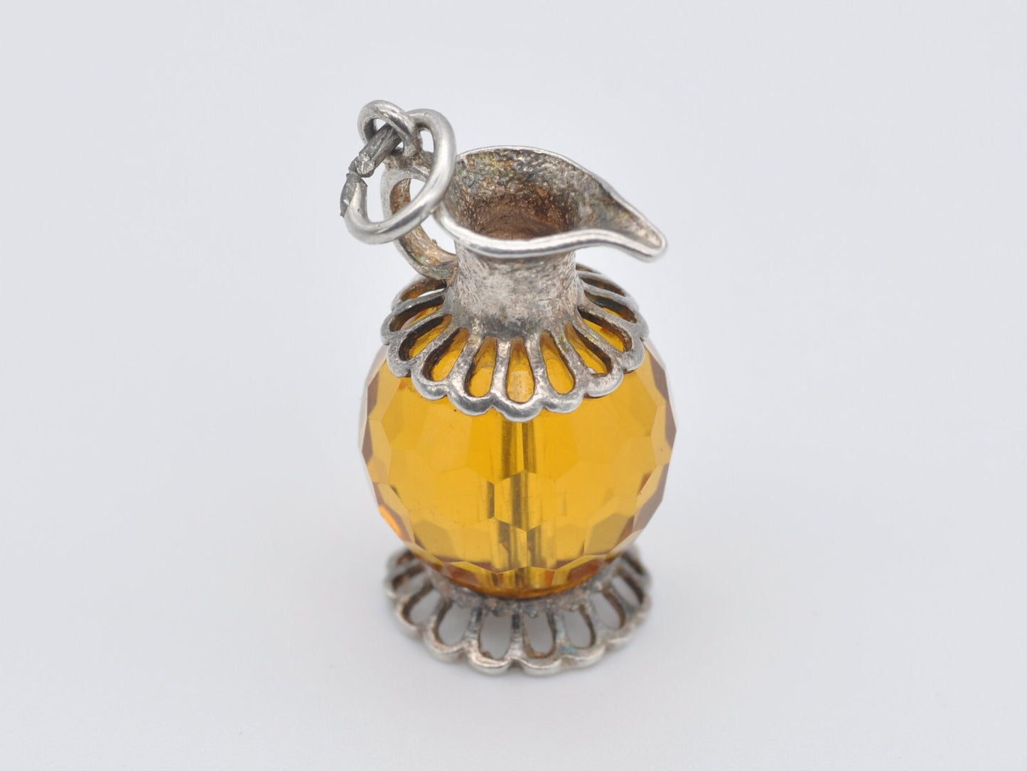 Vintage Sterling Silver Orange Crystal Jug Charm / Pendant - Stone / Charm Bracelet