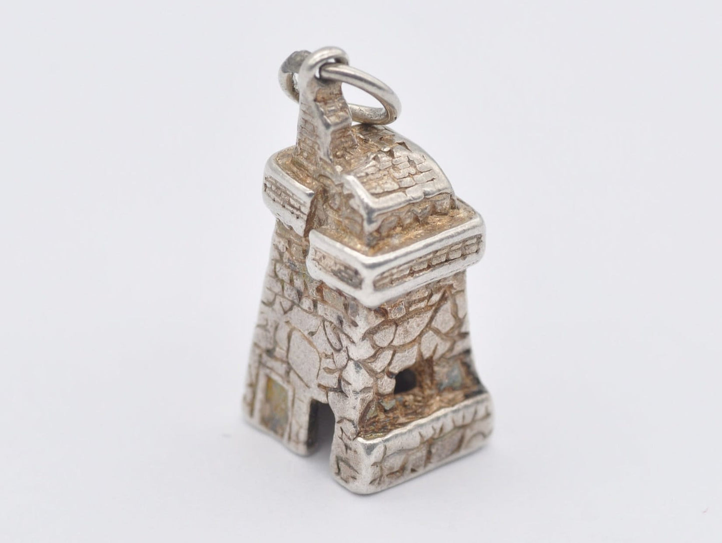 Vintage Silver Tower Charm / Pendant - 925 Sterling Silver / 1970s / Tower Turret / Farm Store / Brickwork / Detailed / Charm Bracelet