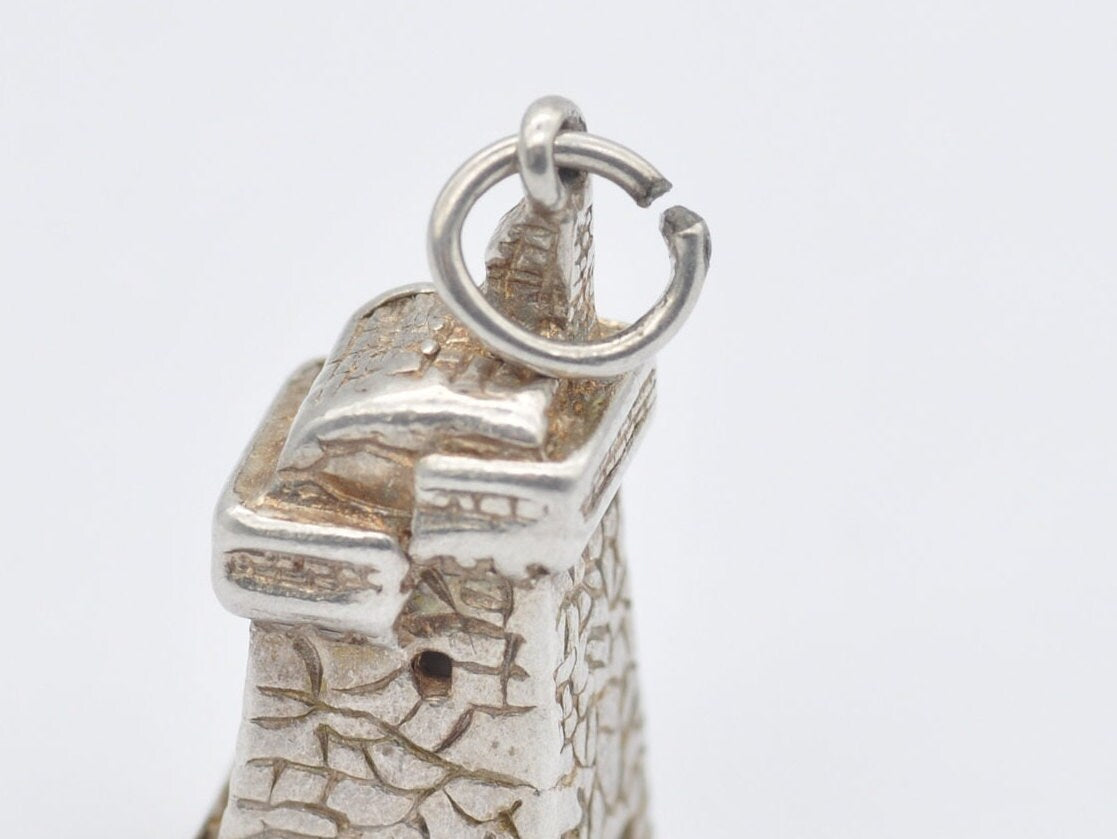 Vintage Silver Tower Charm / Pendant - 925 Sterling Silver / 1970s / Tower Turret / Farm Store / Brickwork / Detailed / Charm Bracelet