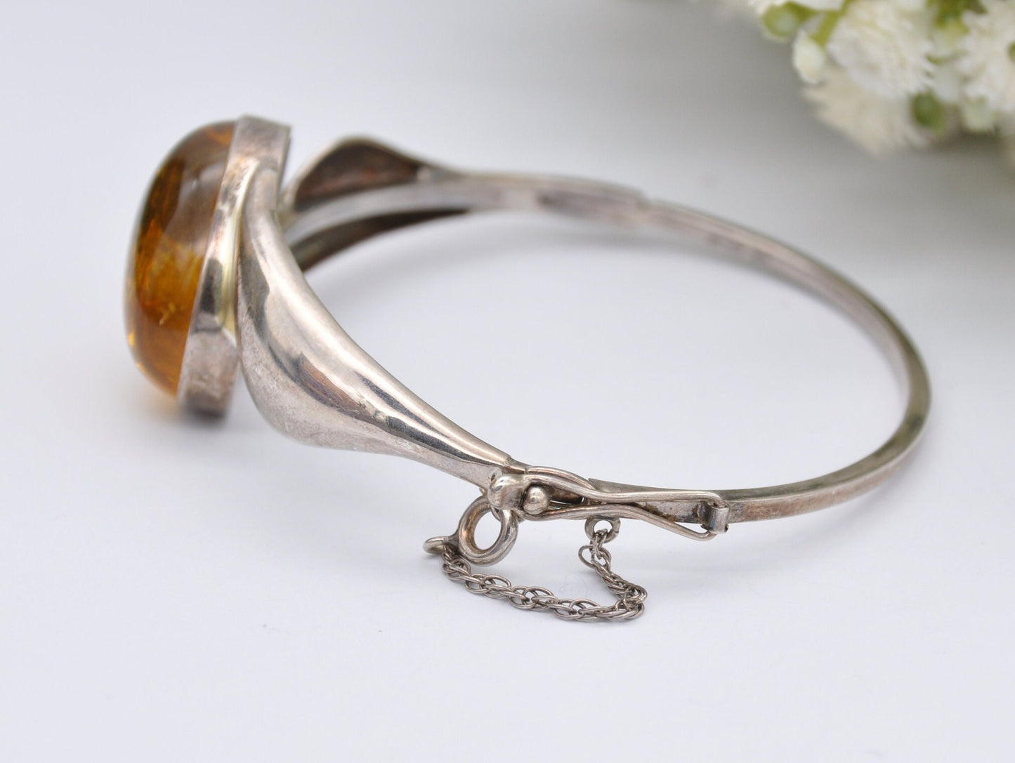 Vintage Sterling Silver and Amber Bangle