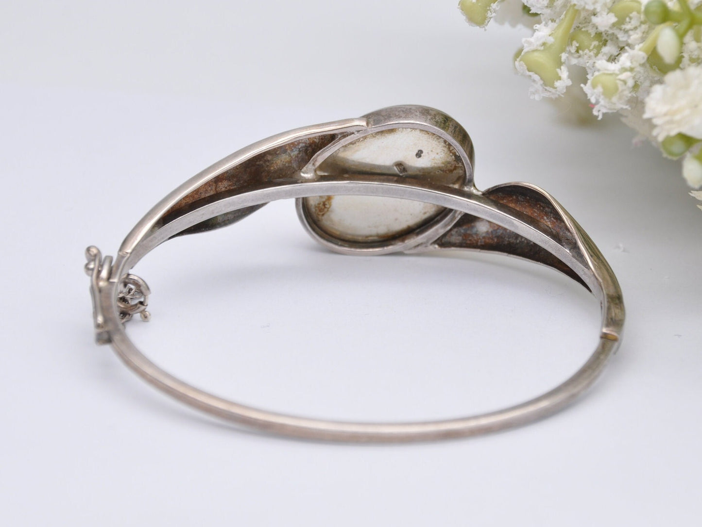 Vintage Sterling Silver and Amber Bangle