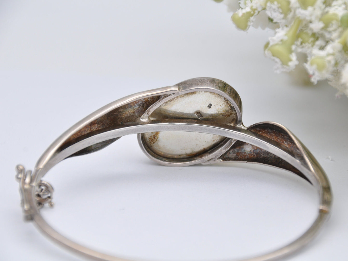 Vintage Sterling Silver and Amber Bangle