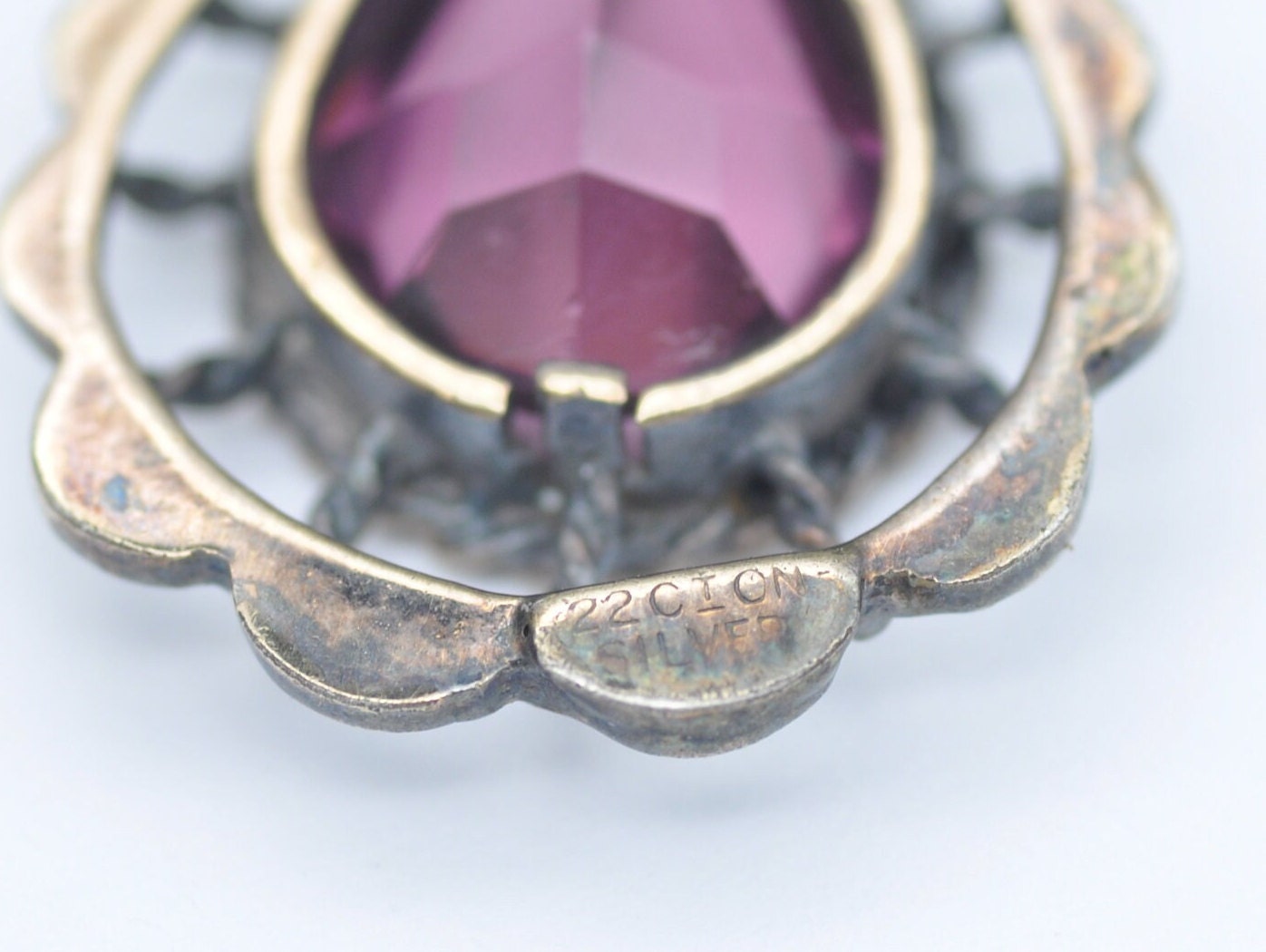 Vintage 22ct on Sterling Silver Pendant with Purple Stone