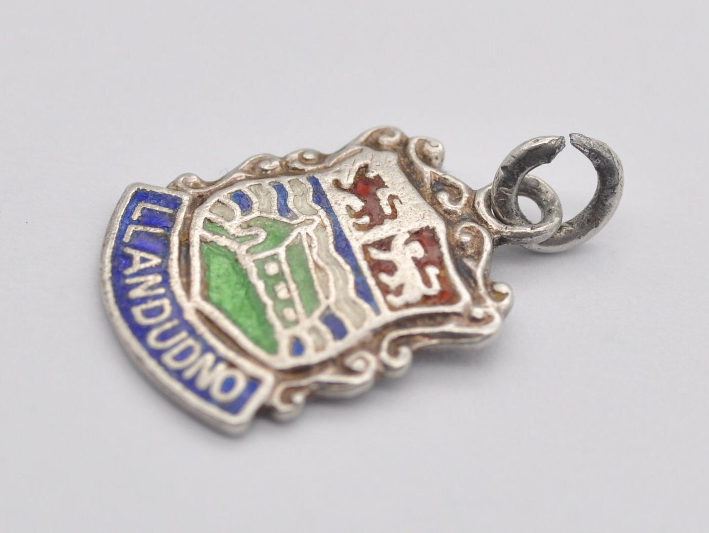 Vintage Sterling Silver Llandudno Enamel Souvenir Shield Charm / Pendant