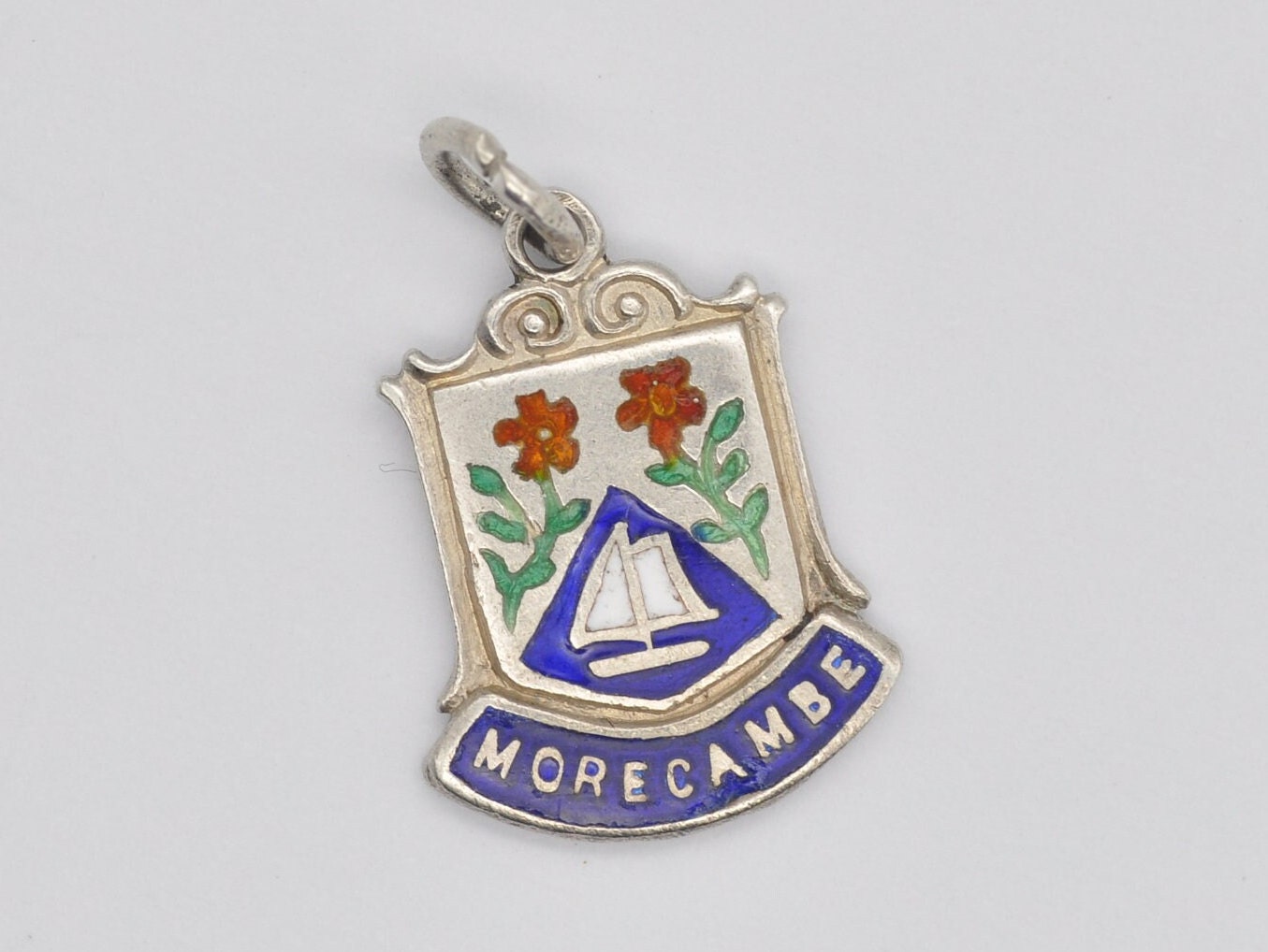 Vintage Sterling Silver Morecambe Enamel Souvenir Charm / Pendant