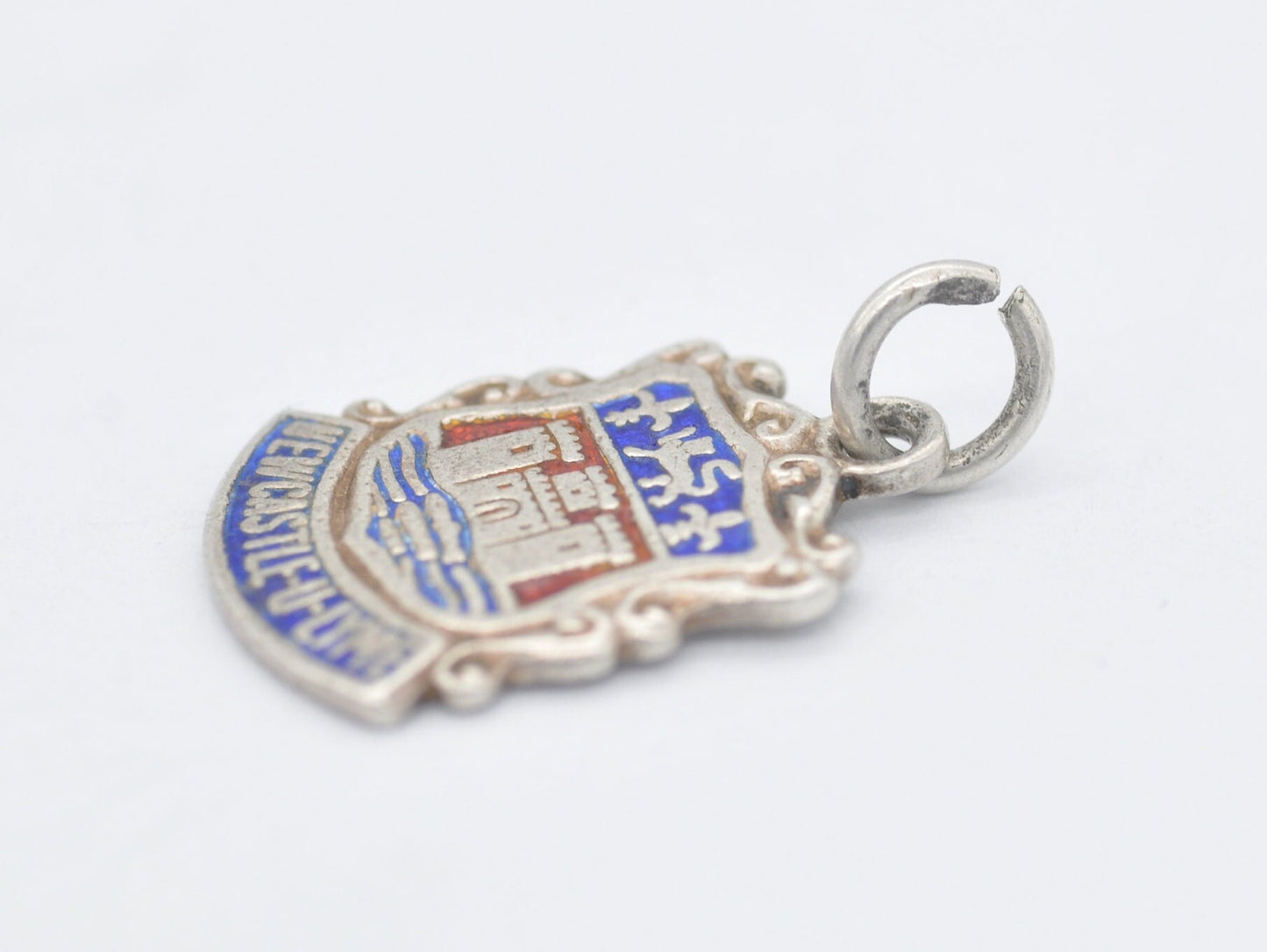 Vintage Sterling Silver Newcastle under Lyme Enamel Souvenir Shield Charm Pendant - England / Tourist / 925 / Charm Bracelet / Scrap Book