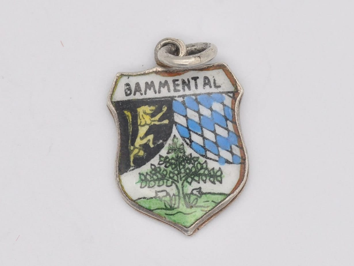 Vintage Silver and Enamel Bammental Souvenir Shield Charm / Pendant - Tourist / Travel / Germany / Charm Bracelet / 800