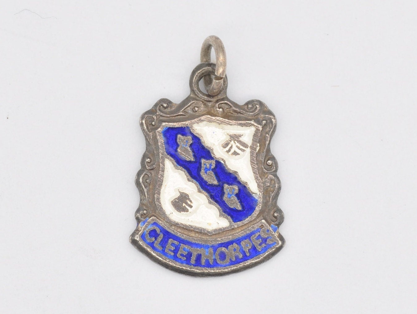 Vintage Sterling Silver Cleethorpes Enamel Souvenir Shield Charm / Pendant - England / Lincolnshire / Yorkshire / Tourist / Charm Bracelet