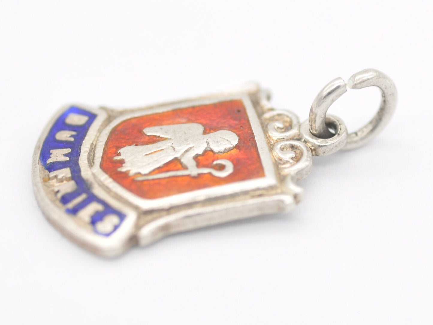 Vintage Sterling Silver Dumfries Enamel Souvenir Shield Charm / Pendant - Scotland / Scottish / Tourist / 925 / Charm Bracelet / Scrap Book