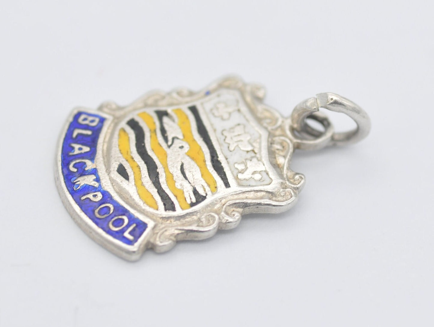 Vintage Sterling Silver Blackpool Enamel Souvenir Shield Charm / Pendant - England / Lancashire / Tourist / 925 / Charm Bracelet