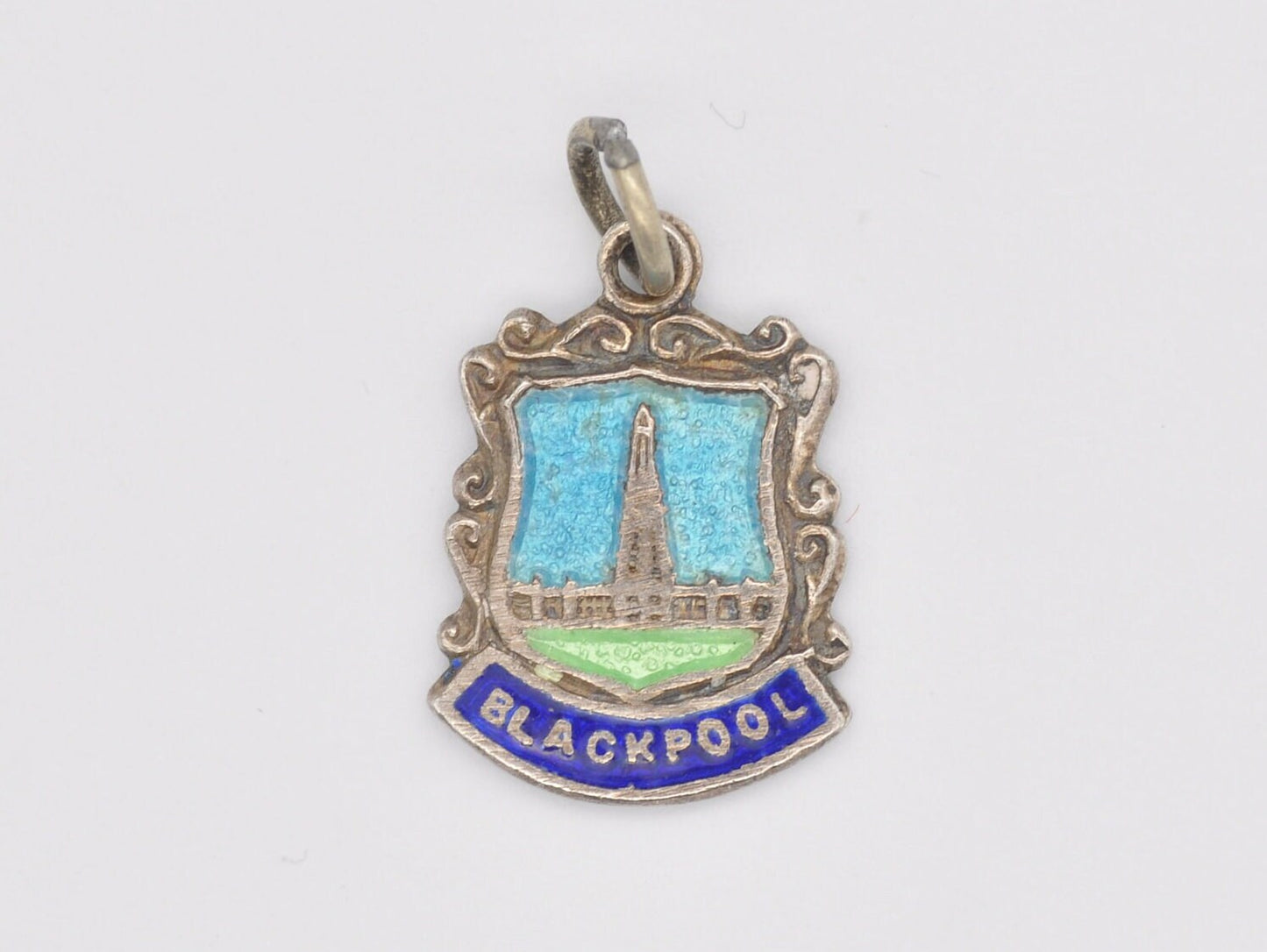 Vintage Sterling Silver Blackpool Enamel Souvenir Shield Charm / Pendant - England / Lancashire / Tourist / Charm Bracelet / Scrap Book