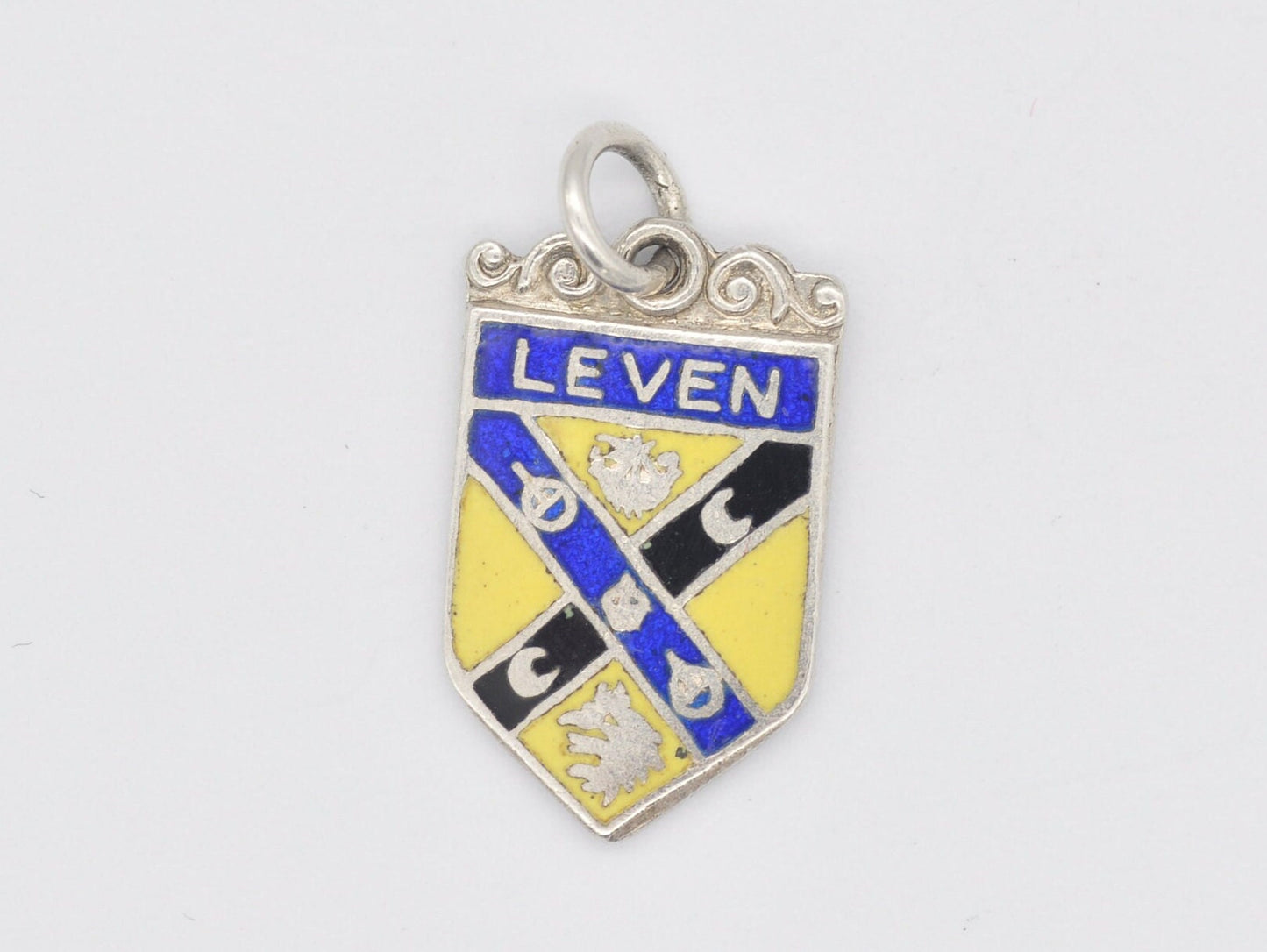 Vintage Sterling Silver Leven Enamel Souvenir Shield Charm / Pendant - Scotland / Scottish / Tourist / 925 / Charm Bracelet / Scrap Book