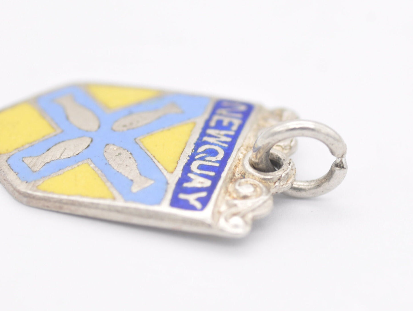 Vintage Sterling Silver Newquay Enamel Souvenir Shield Charm / Pendant - England / Cornwall / Tourist / 925 / Charm Bracelet / Scrap Book