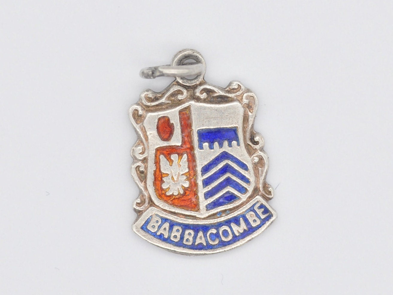 Vintage Sterling Silver Babbacombe Enamel Souvenir Shield Charm / Pendant - England / Devon / Tourist / 925 / Charm Bracelet / Scrap Book
