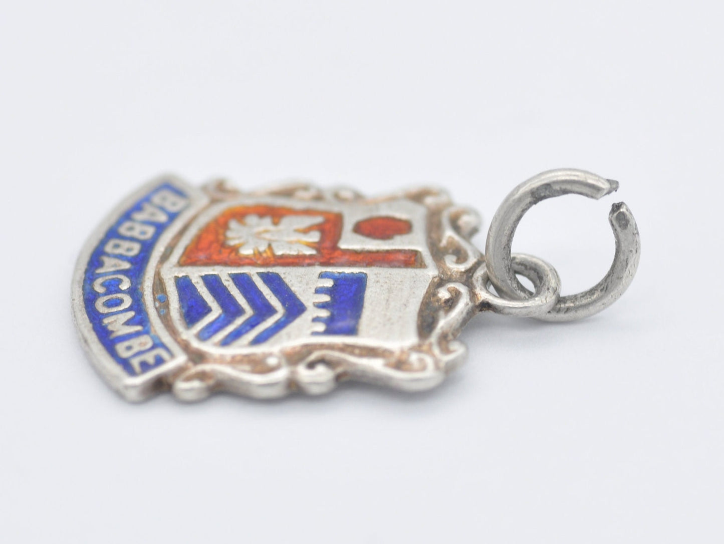 Vintage Sterling Silver Babbacombe Enamel Souvenir Shield Charm / Pendant - England / Devon / Tourist / 925 / Charm Bracelet / Scrap Book