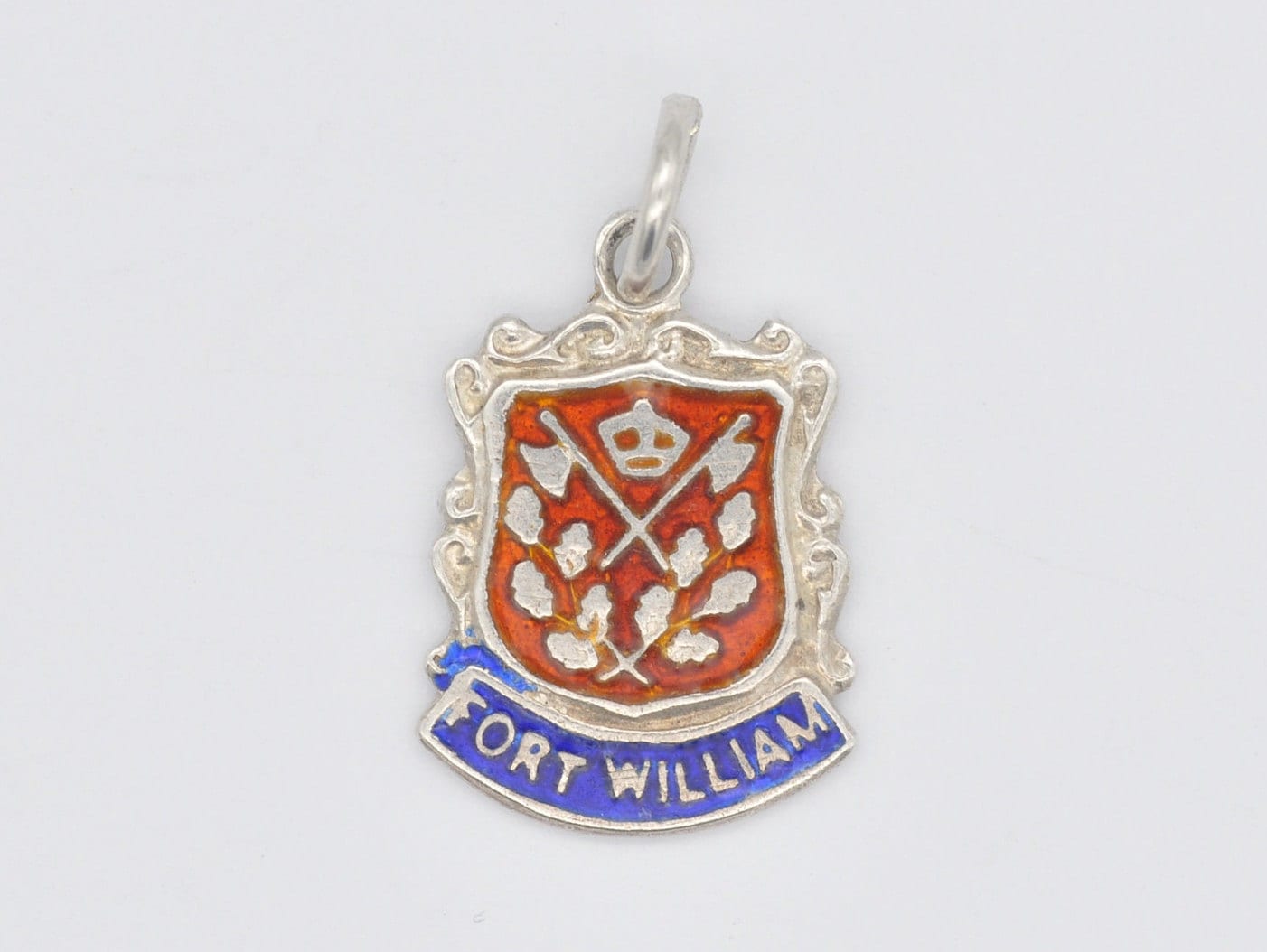 Vintage Sterling Silver Fort William Enamel Souvenir Shield Charm / Pendant - Scotland / Scottish / Tourist / Charm Bracelet / Scrap Book
