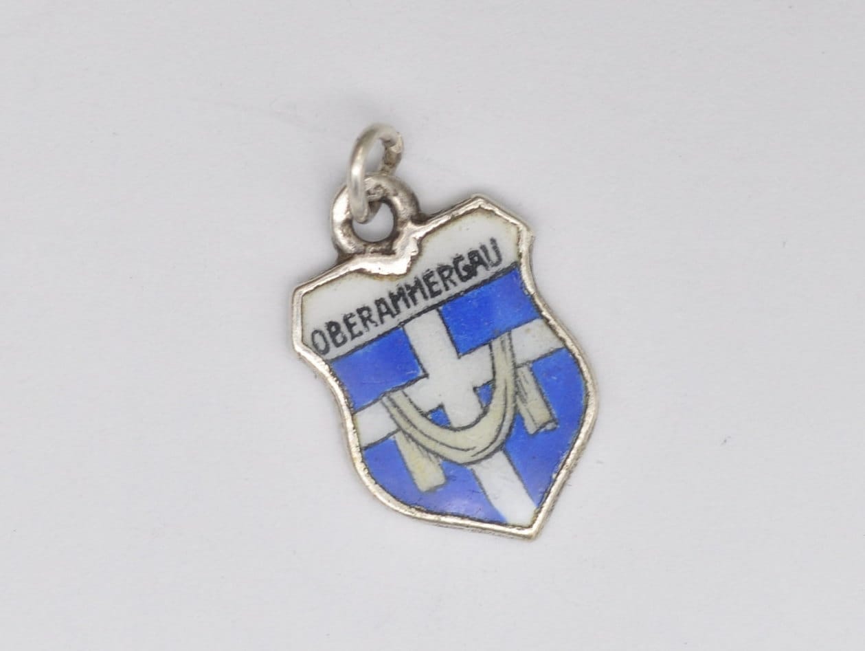 Vintage Silver Oberammergau Enamel Souvenir Charm / Pendant - German / Germany / Tourist / 835