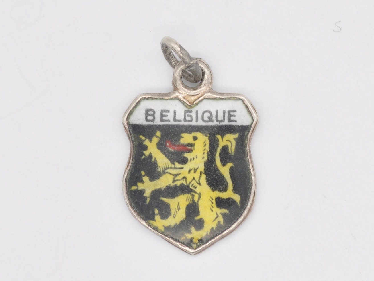 Vintage Silver Belgique Enamel Souvenir Shield Charm / Pendant