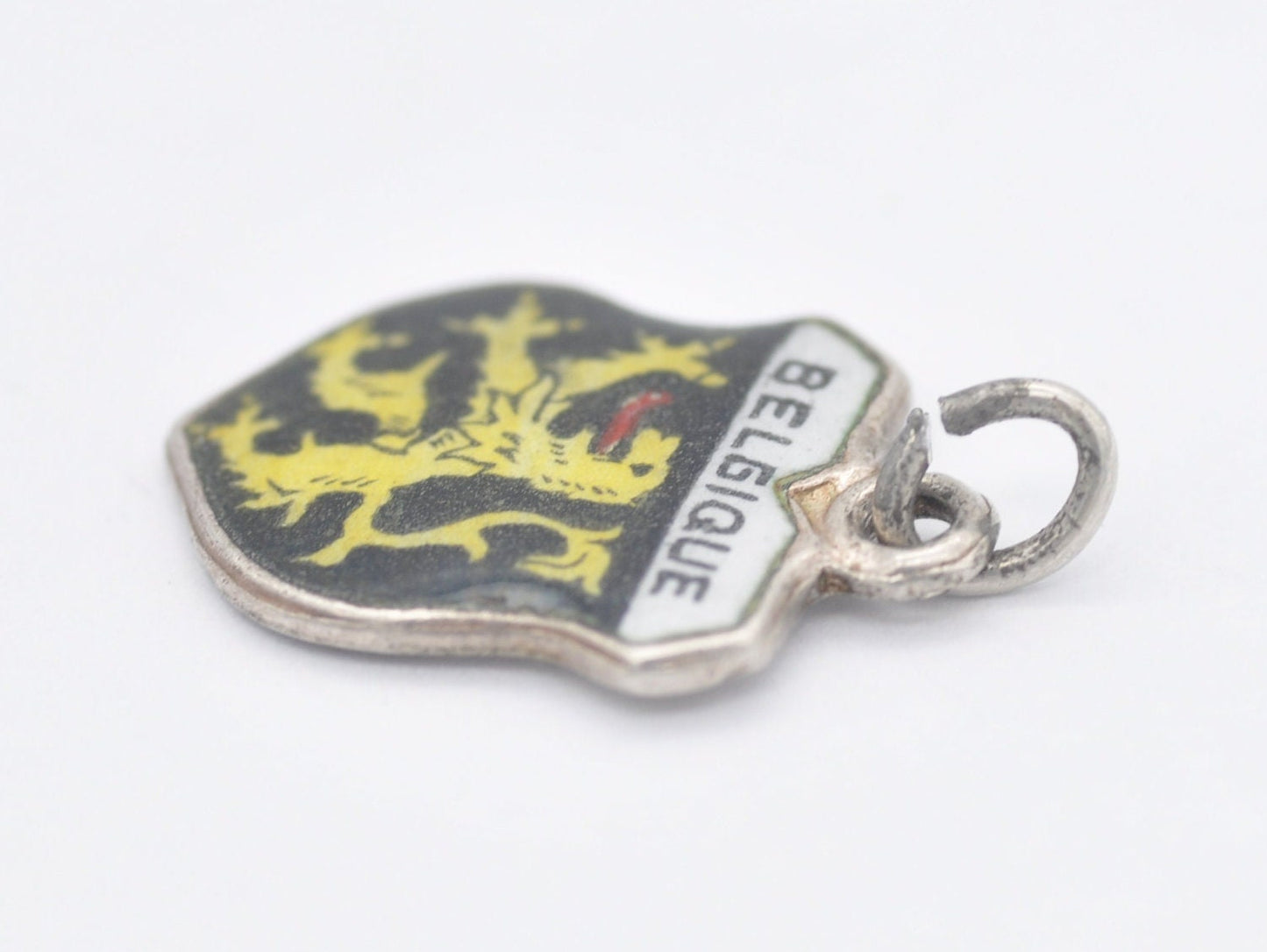 Vintage Silver Belgique Enamel Souvenir Shield Charm / Pendant