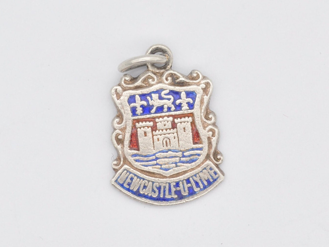 Vintage Sterling Silver Newcastle under Lyme Enamel Souvenir Shield Charm Pendant - England / Tourist / 925 / Charm Bracelet / Scrap Book