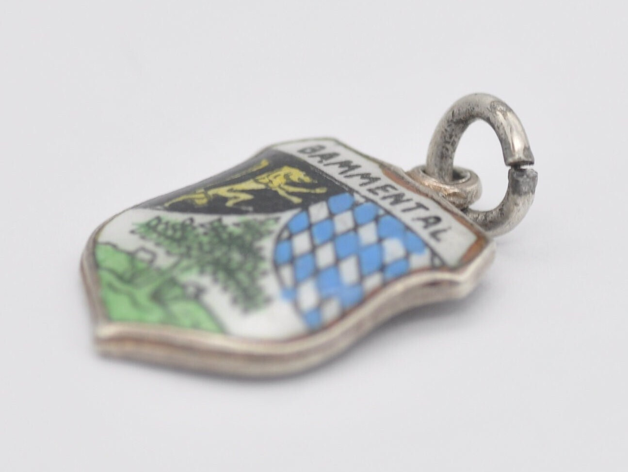 Vintage Silver and Enamel Bammental Souvenir Shield Charm / Pendant - Tourist / Travel / Germany / Charm Bracelet / 800