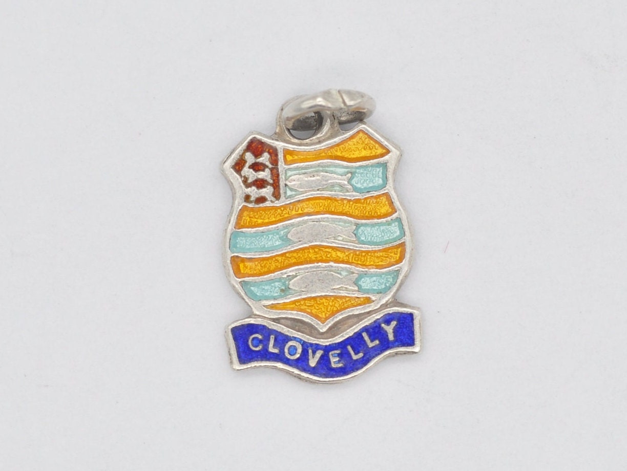 Vintage Sterling Silver Clovelly Enamel Souvenir Charm / Pendant - England / Devon / Tourist / Travel / 925 / Charm Bracelet / Scrap Book