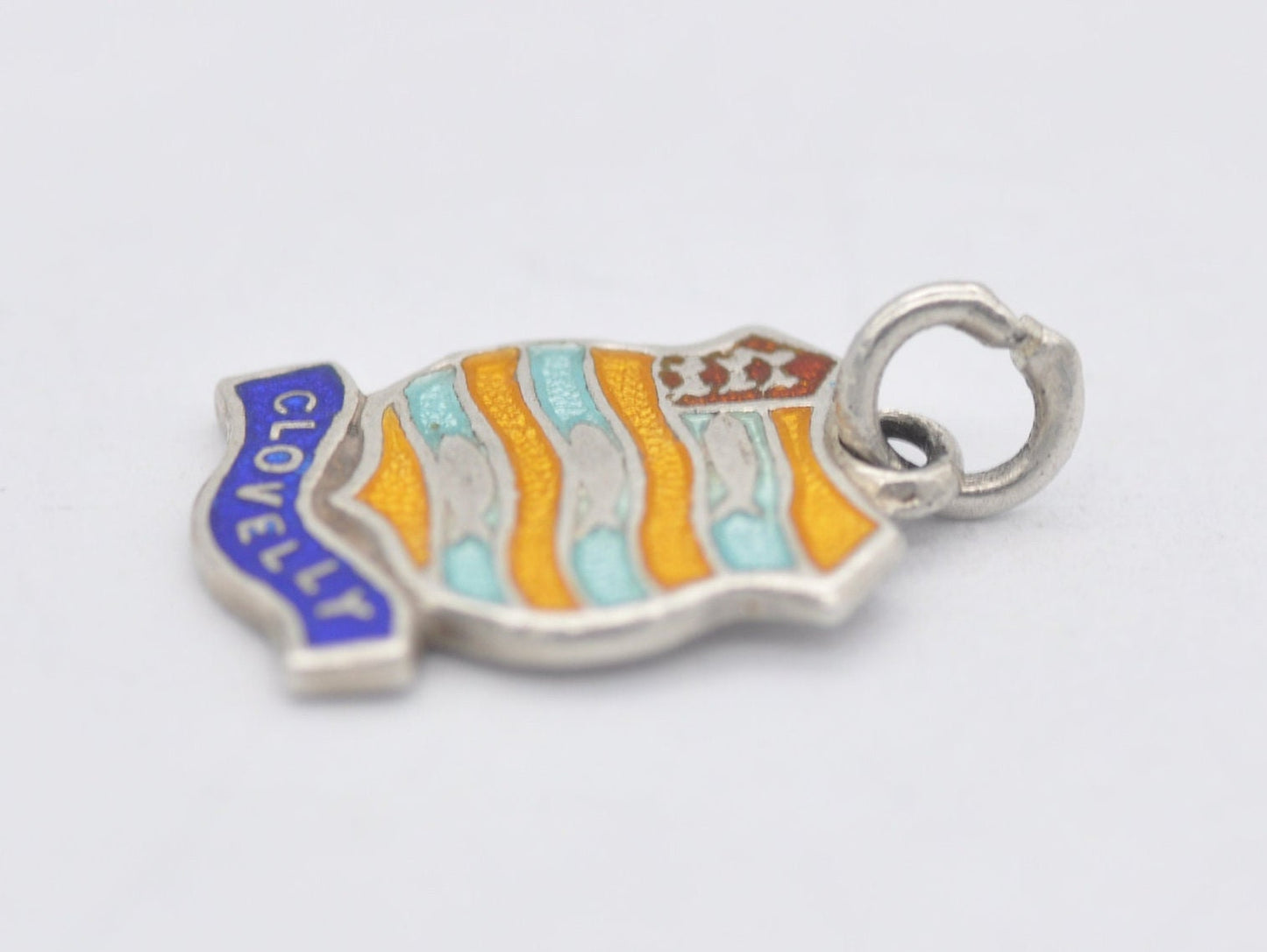 Vintage Sterling Silver Clovelly Enamel Souvenir Charm / Pendant - England / Devon / Tourist / Travel / 925 / Charm Bracelet / Scrap Book