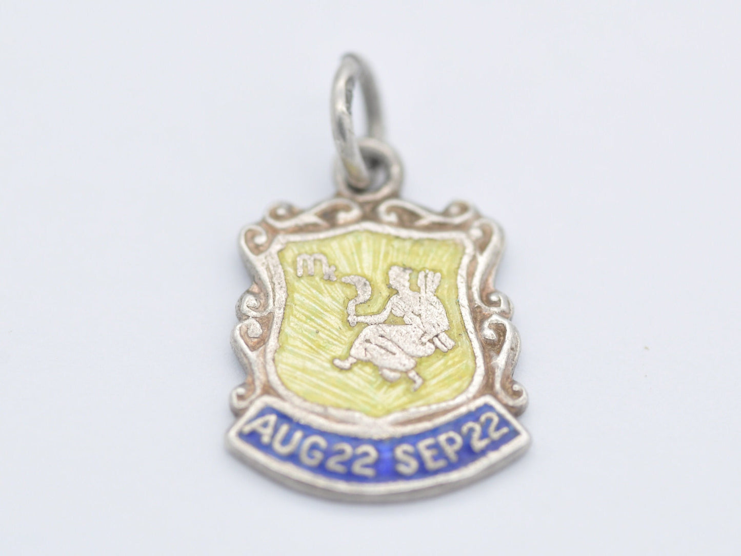 Vintage Sterling Silver Virgo Enamel Shield Charm / Pendant - Star Sign / Zodiac / Horoscope / Astrological / 925 / Charm Bracelet