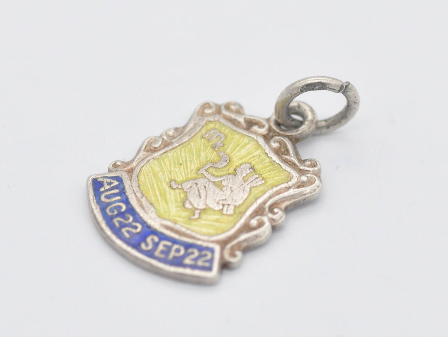 Vintage Sterling Silver Virgo Enamel Shield Charm / Pendant - Star Sign / Zodiac / Horoscope / Astrological / 925 / Charm Bracelet