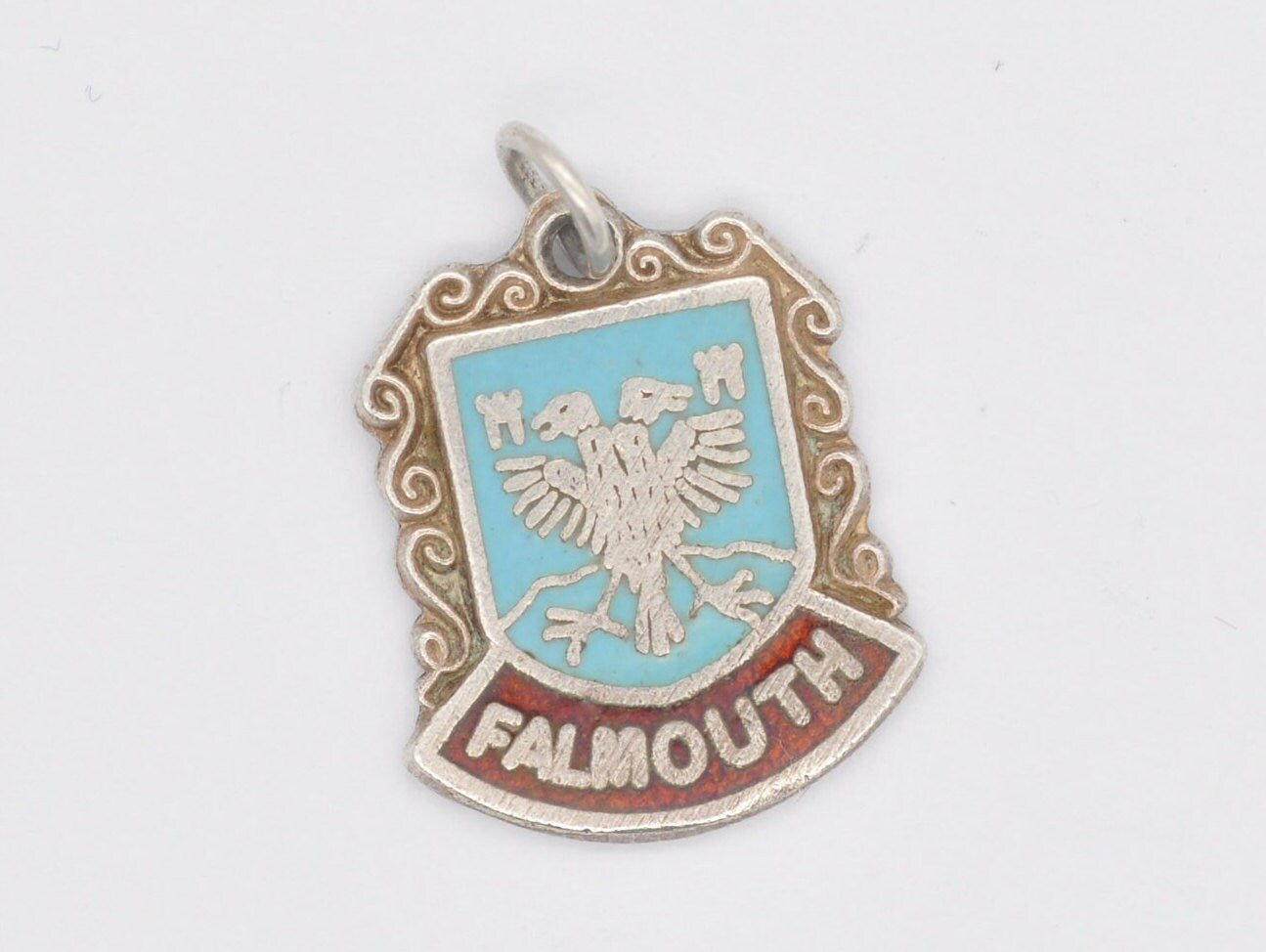 Vintage Sterling Silver Falmouth Enamel Souvenir Shield Charm / Pendant - England / Cornwall / Tourist / 925 / Charm Bracelet / Scrap Book