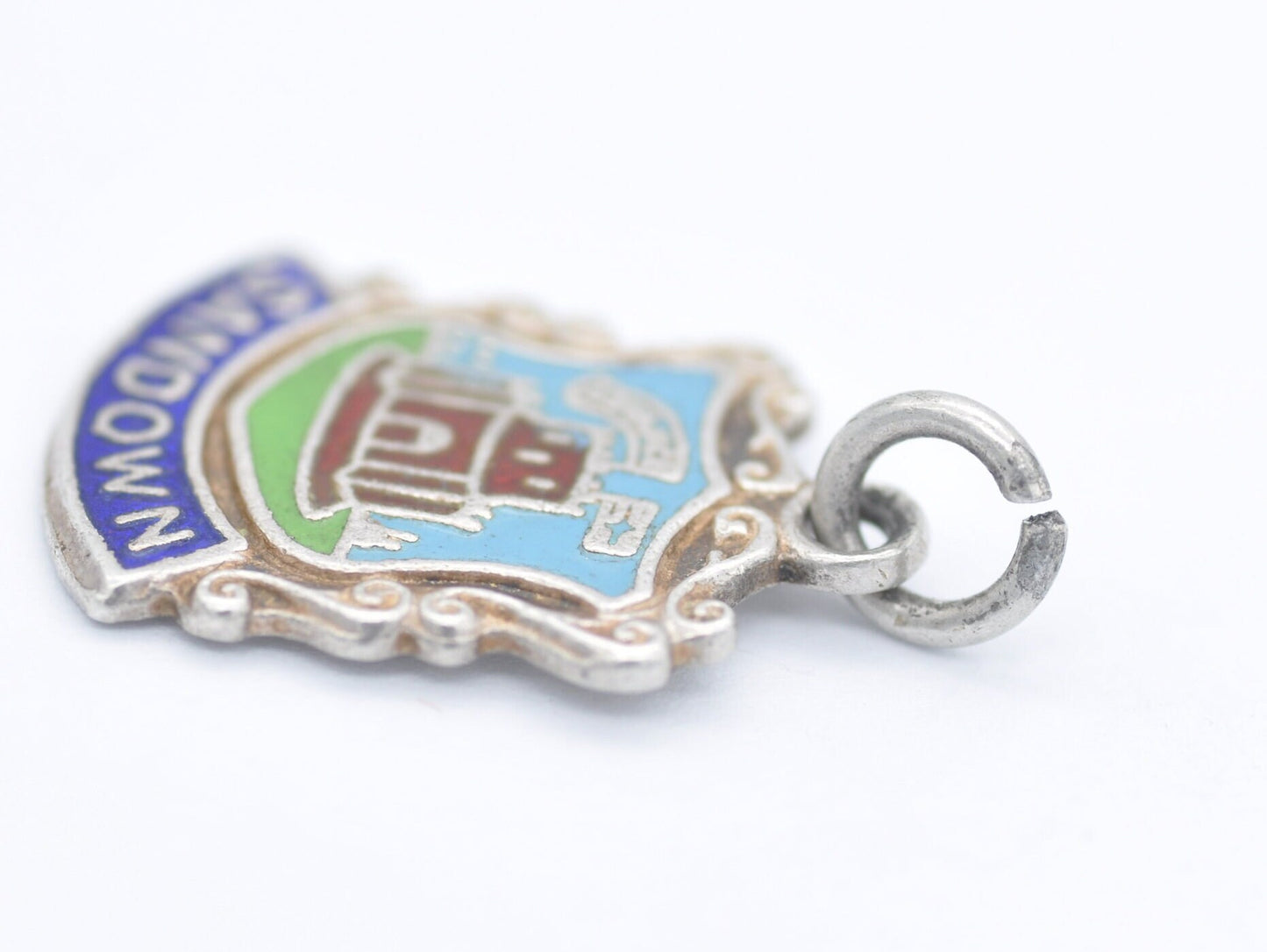 Vintage Sterling Silver Sandown Enamel Souvenir Shield Charm / Pendant - Isle of Wight / Travel / Tourist / Charm Bracelet / Scrap Book