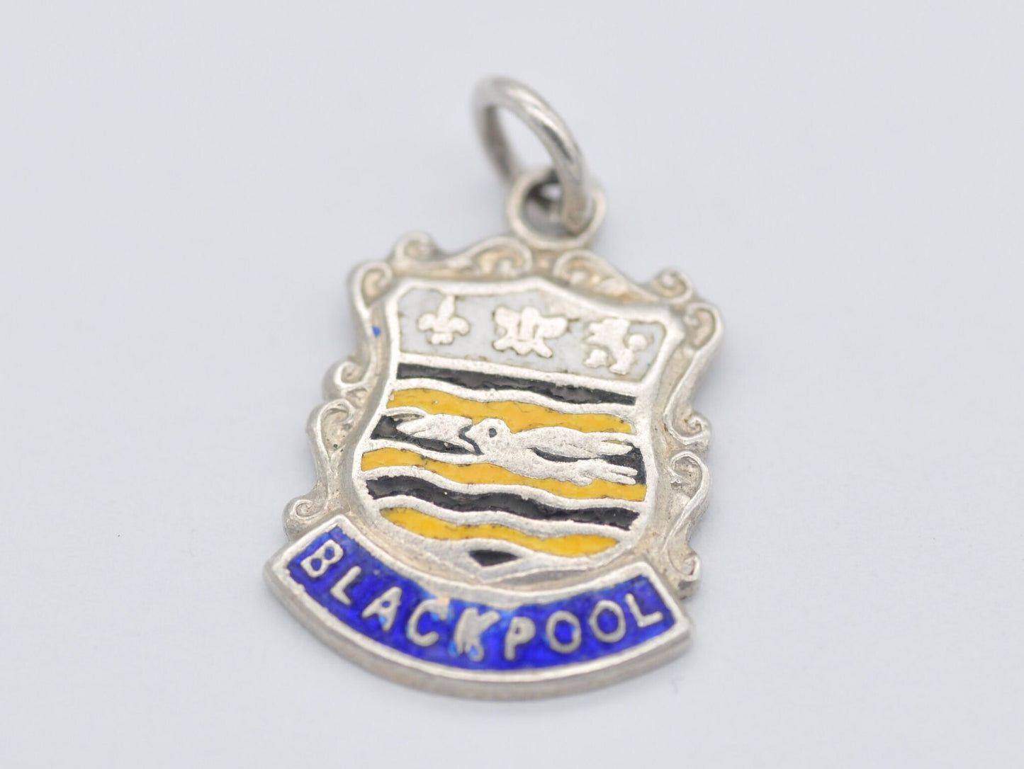 Vintage Sterling Silver Blackpool Enamel Souvenir Shield Charm / Pendant - England / Lancashire / Tourist / 925 / Charm Bracelet