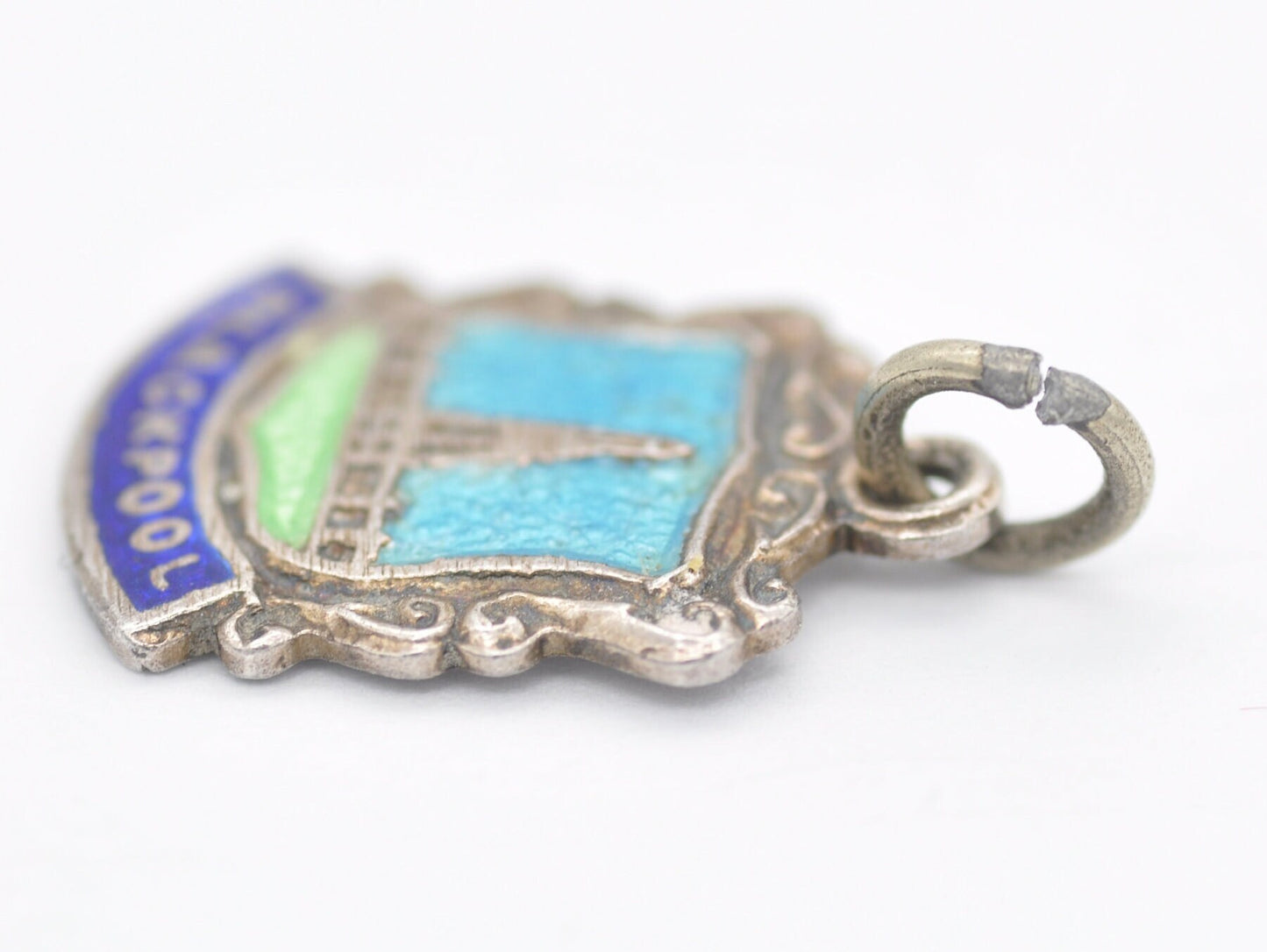 Vintage Sterling Silver Blackpool Enamel Souvenir Shield Charm / Pendant - England / Lancashire / Tourist / Charm Bracelet / Scrap Book
