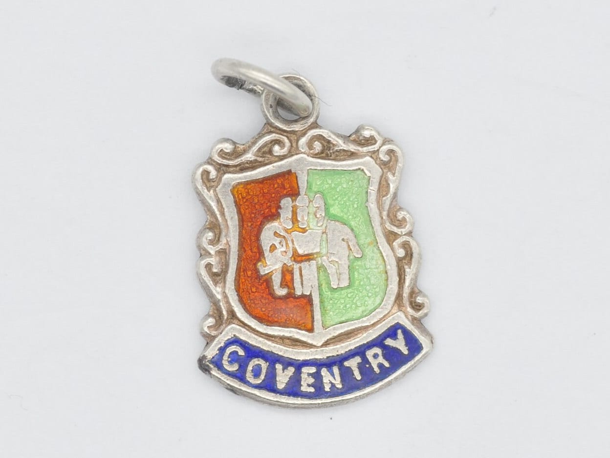 Vintage Sterling Silver Coventry Enamel Souvenir Shield Charm / Pendant - England / Warwickshire / Tourist / 925 / Charm Bracelet
