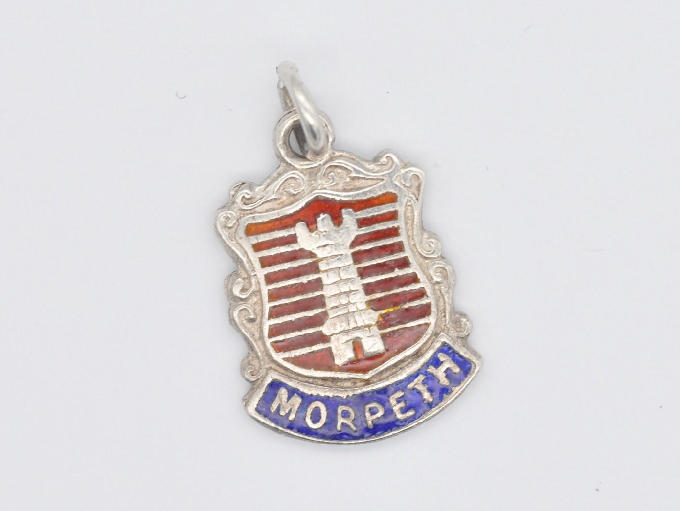 Vintage Sterling Silver Morpeth Enamel Souvenir Shield Charm / Pendant - England / Northumberland / Tourist / 925 / Charm Bracelet