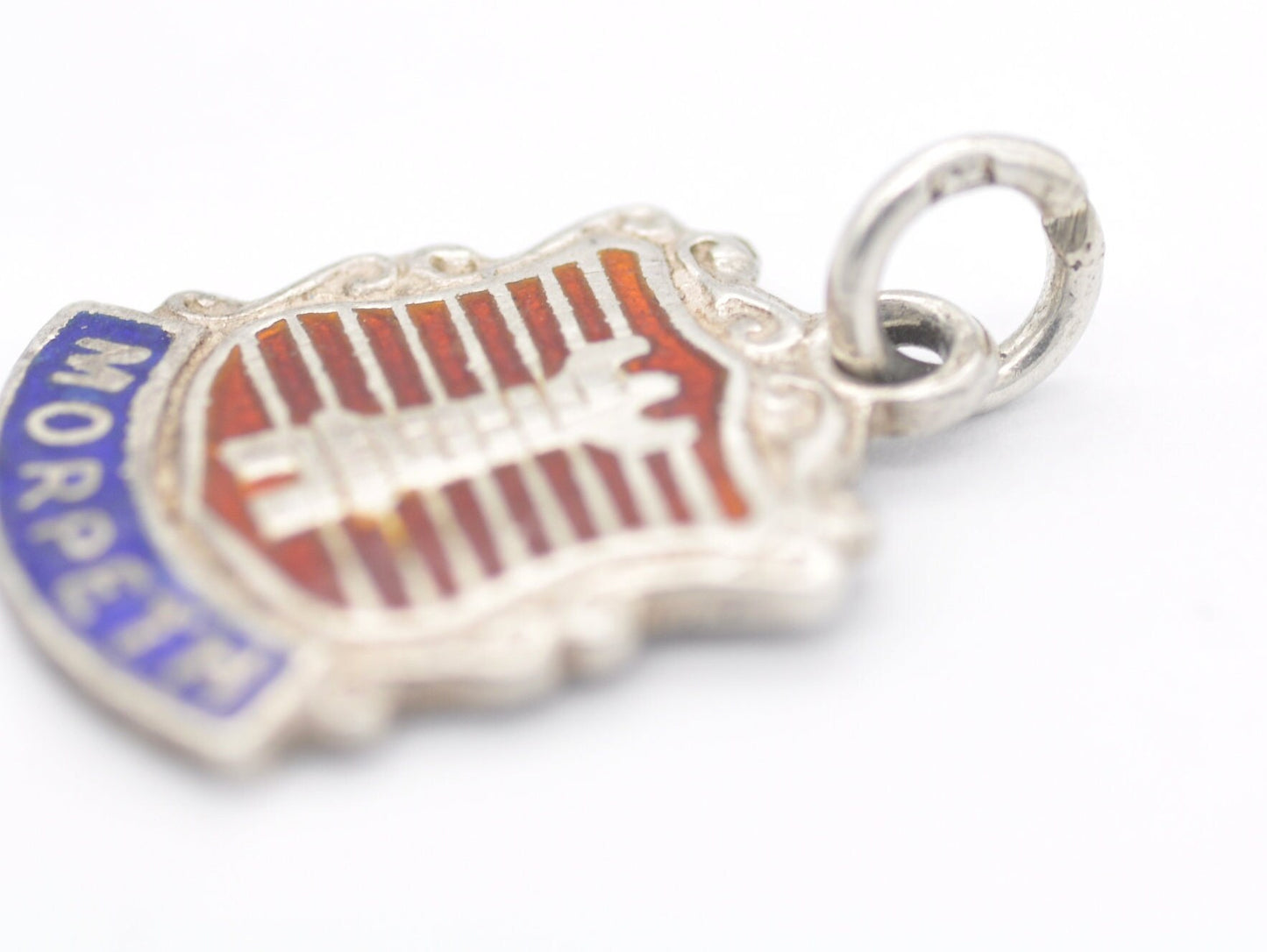 Vintage Sterling Silver Morpeth Enamel Souvenir Shield Charm / Pendant - England / Northumberland / Tourist / 925 / Charm Bracelet