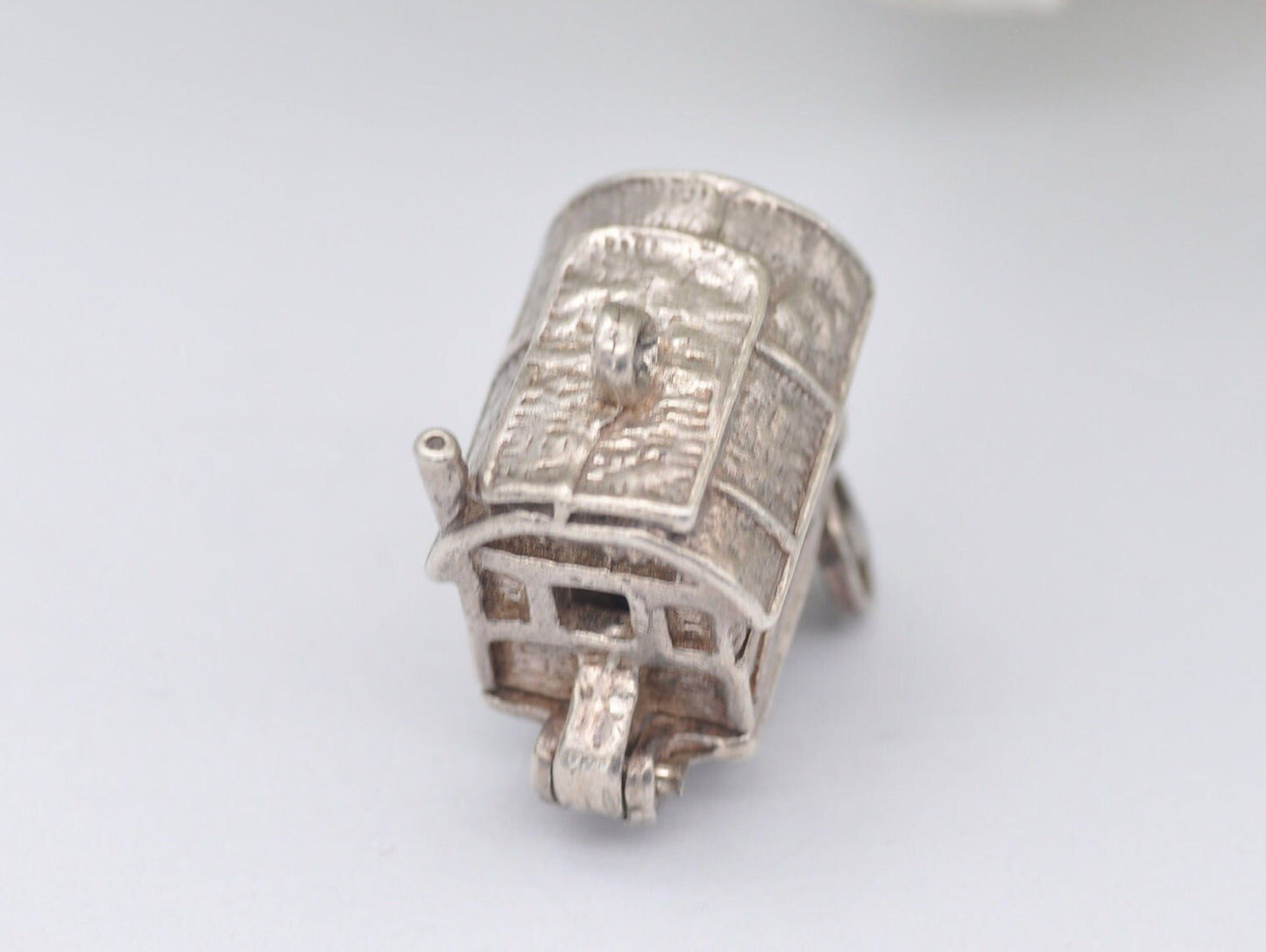 Vintage Sterling Silver Articulated Vardo Charm Opening to a Enamel Woman - Caravan / Hinge / Old / Charm Bracelet