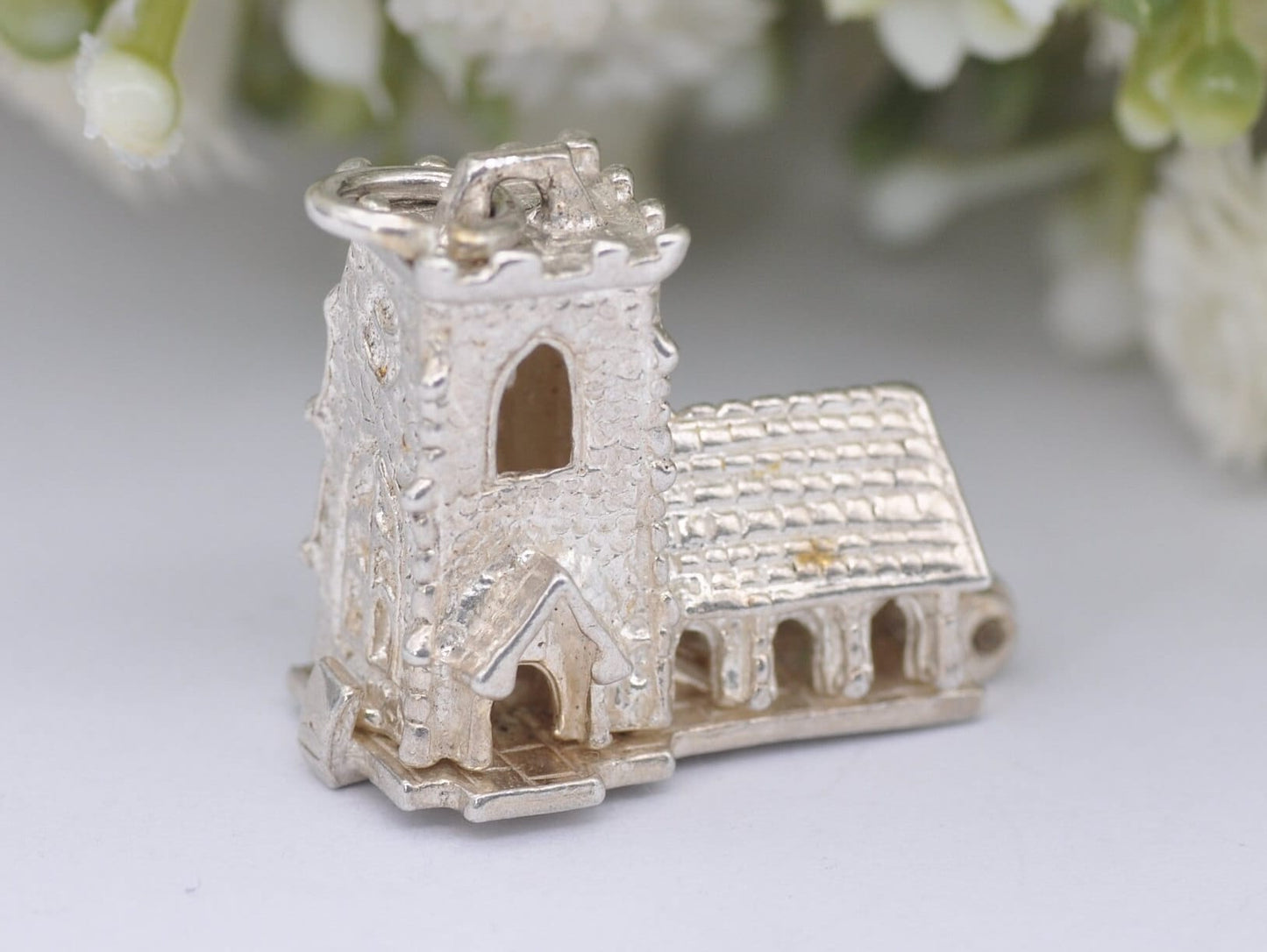 Vintage Sterling Silver Large Opening Church Charm / Pendant - Articulated / Wedding / Moving / Hinge / Gift / Charm Bracelet
