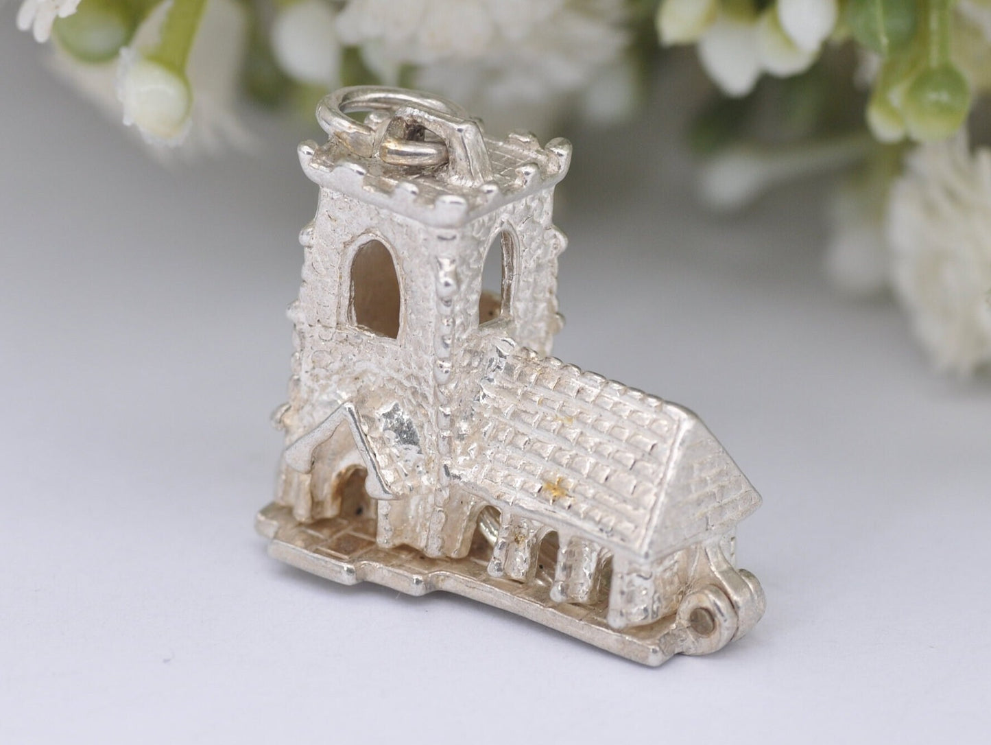 Vintage Sterling Silver Large Opening Church Charm / Pendant - Articulated / Wedding / Moving / Hinge / Gift / Charm Bracelet