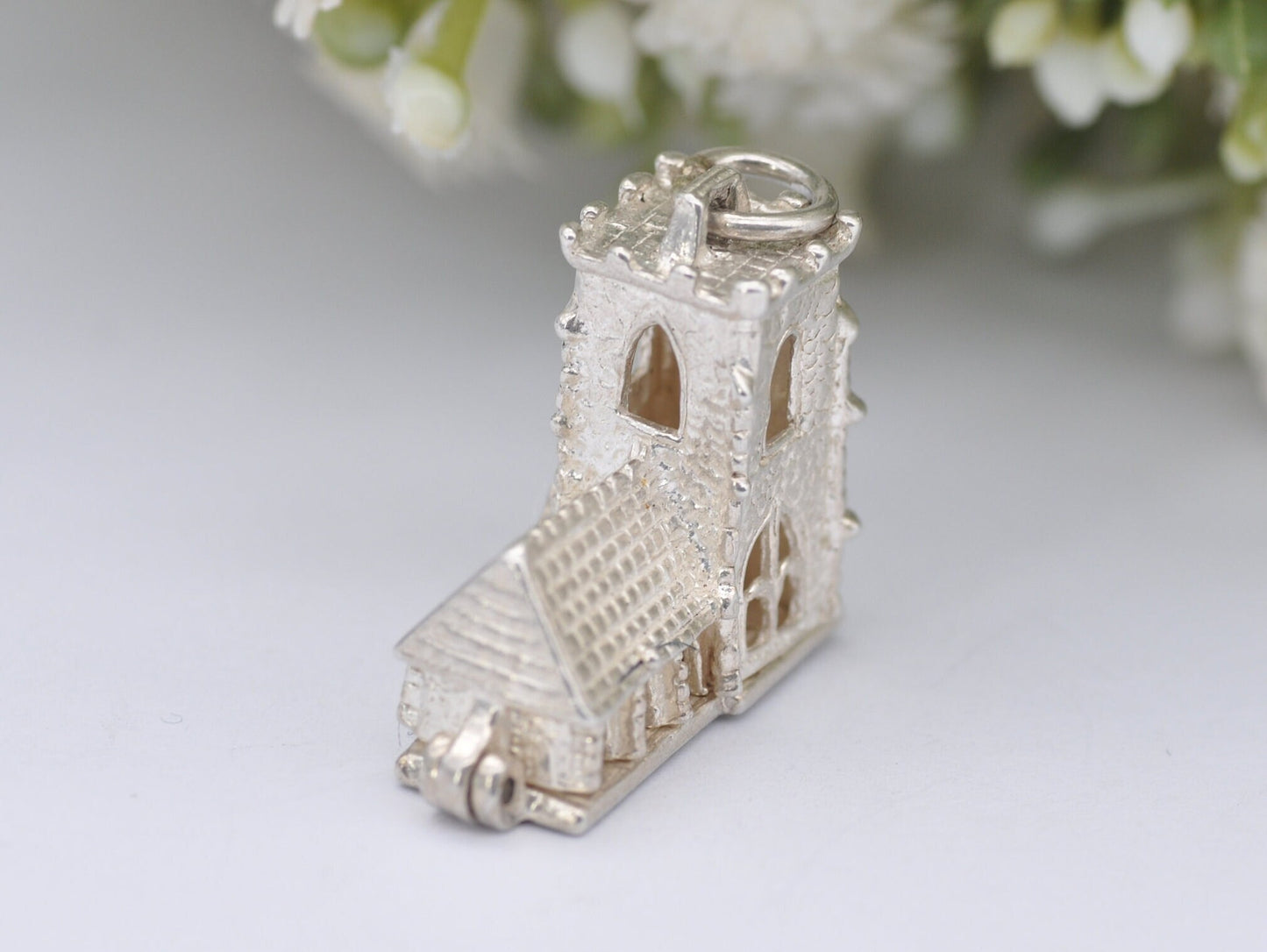 Vintage Sterling Silver Large Opening Church Charm / Pendant - Articulated / Wedding / Moving / Hinge / Gift / Charm Bracelet